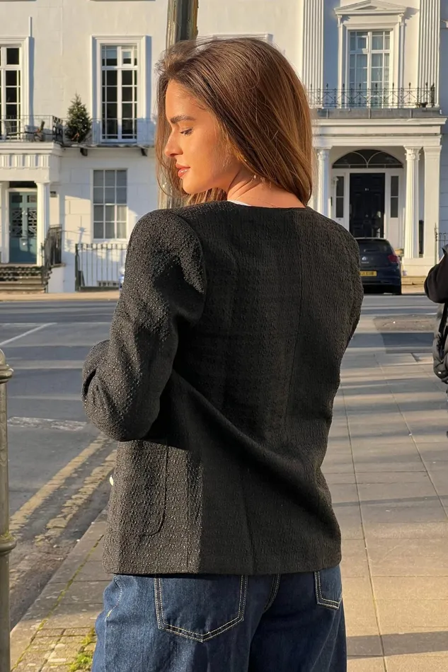 Florence Black Button Detail Blazer Women Girl In Mind Jackets