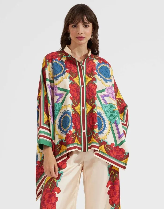 Foulard Shirt Placed Taormina Place Ivory Women La Double J Shirts and Tops