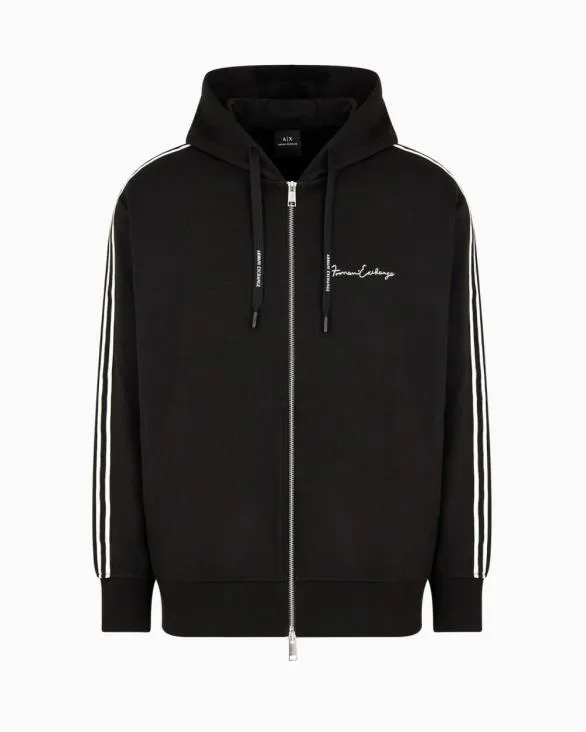 Full Zip Sweatshirt In Bonded Cotton With Bands On The Sleeves Black Men Armani Matching Sets Full Zip Sweatshirt In Bonded Cotton With Bands On The Sleeves Black Men Armani Matching Sets