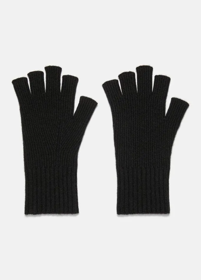 Gloves Men Vince WoolCashmere RibKnit Fingerless Glove Heather Black