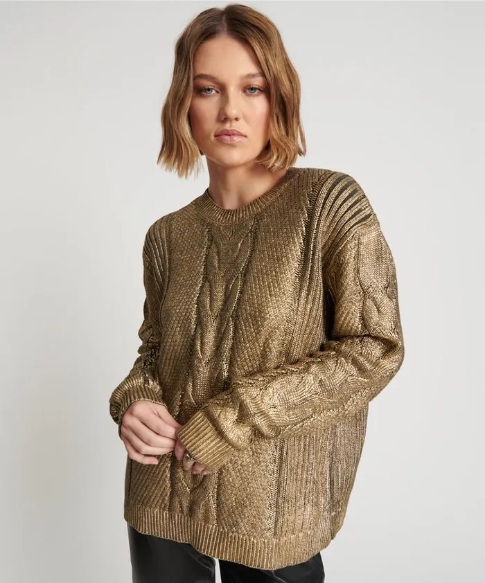 GOLD FOIL CABLE SPINE SWEATER Women One Teaspoon Knitwear
