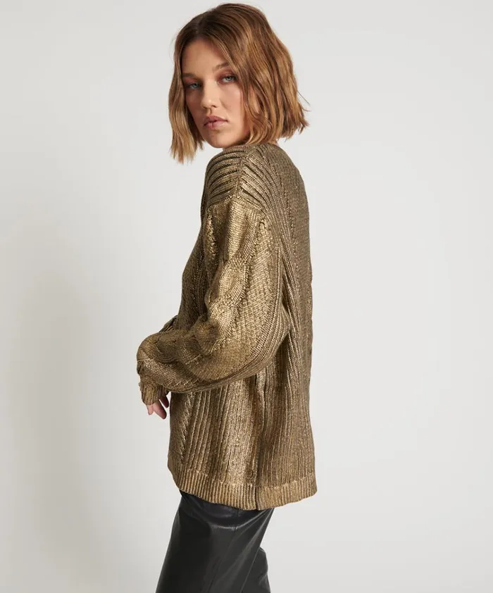 GOLD FOIL CABLE SPINE SWEATER Women One Teaspoon Knitwear