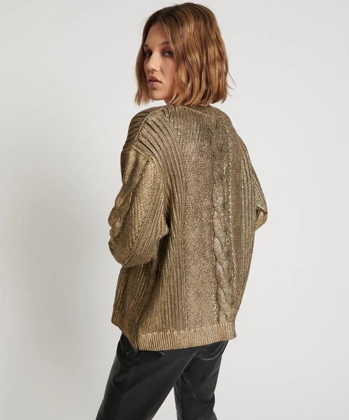 GOLD FOIL CABLE SPINE SWEATER Women One Teaspoon Knitwear