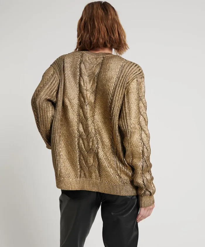 GOLD FOIL CABLE SPINE SWEATER Women One Teaspoon Knitwear