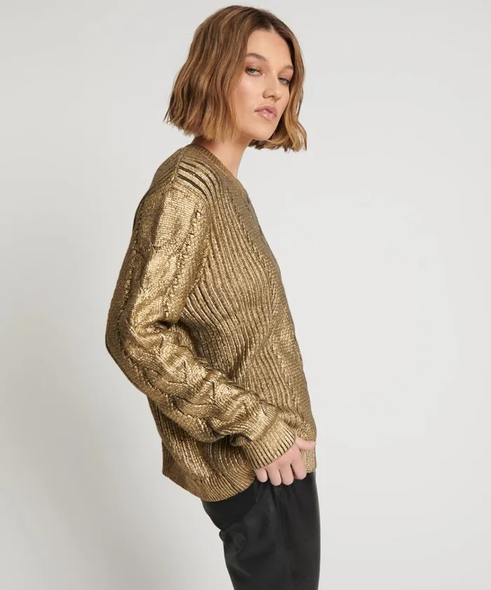 GOLD FOIL CABLE SPINE SWEATER Women One Teaspoon Knitwear