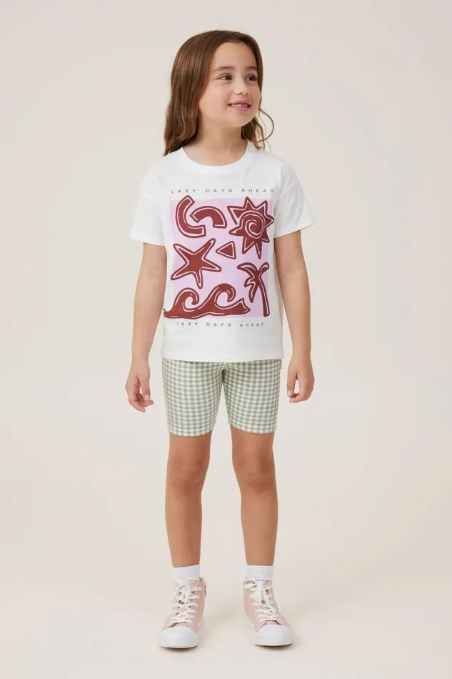 Hailey Bike Short Deep Sagegingham Girls Cotton On Shorts Skirts and Playsuits