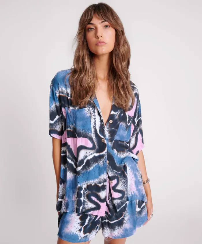 HAND PAINTED FLORAL SHORTS SLEEVE SHIRT Women One Teaspoon Shirts