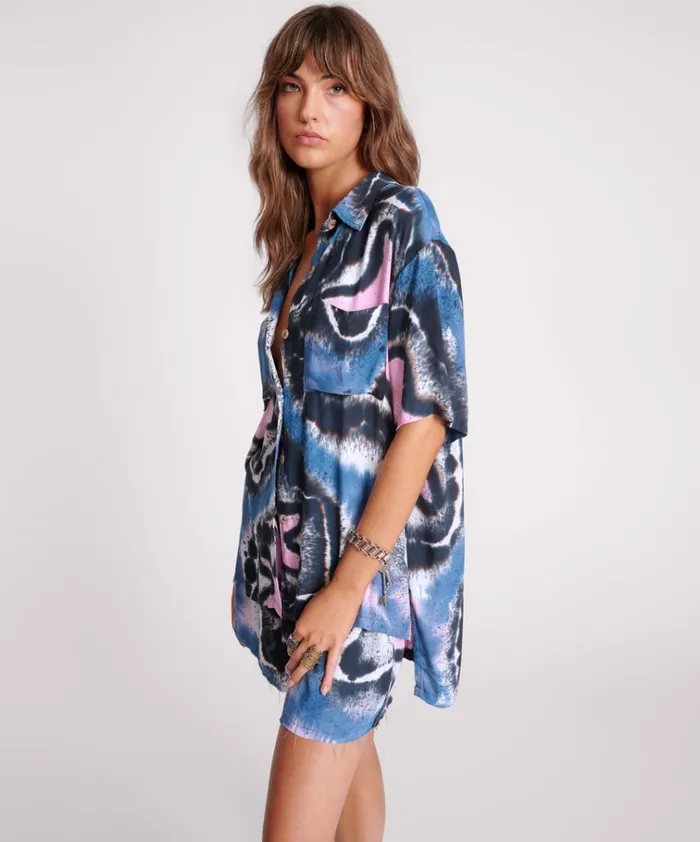 HAND PAINTED FLORAL SHORTS SLEEVE SHIRT Women One Teaspoon Shirts