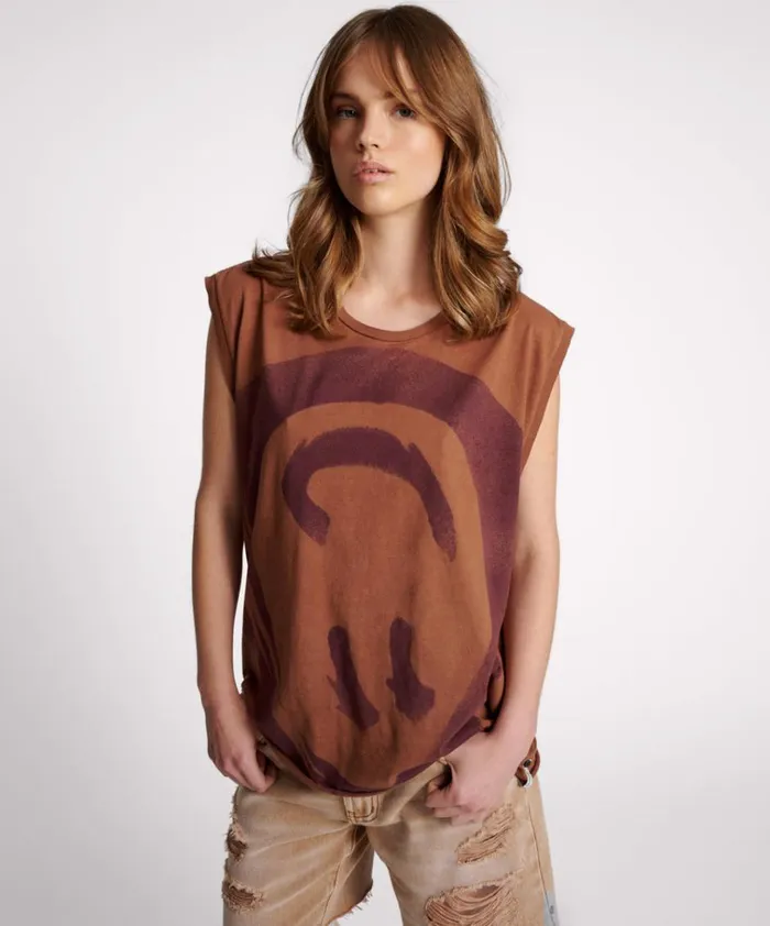 HAND SPRAYED SMILEY OVERSIZED TANK Women One Teaspoon Tops
