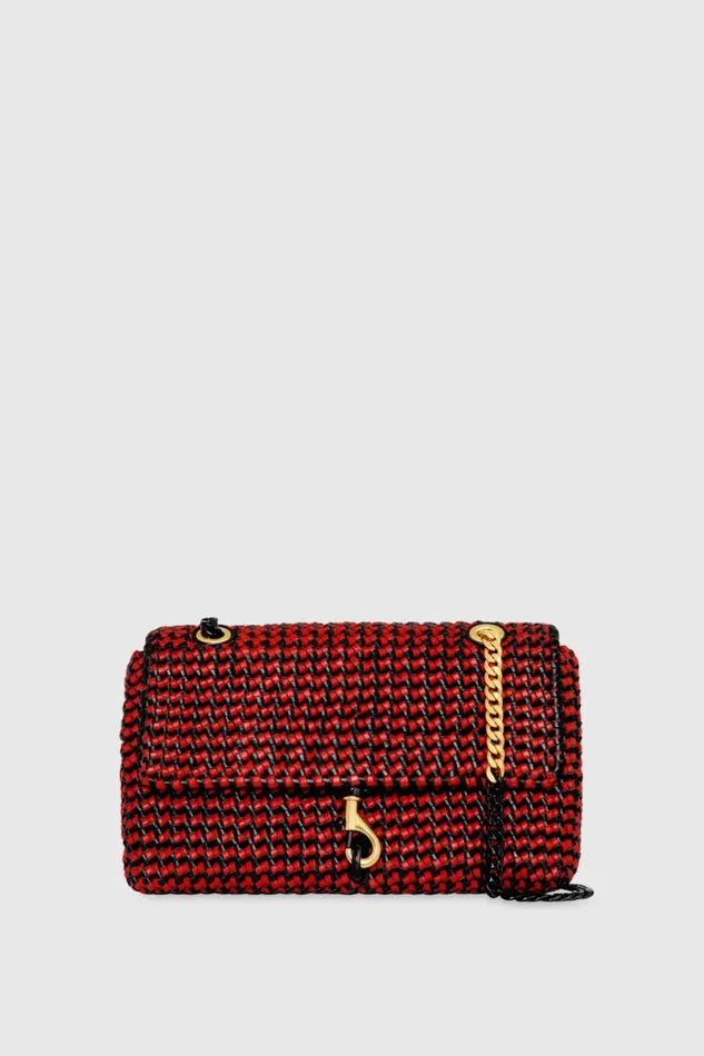 Handbags Crossbody Bags Rebecca Minkoff Edie Woven Medium Crossbody Blackchili Red