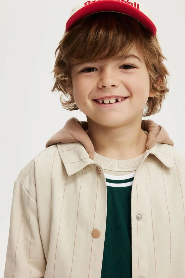 Harper Hooded Sports Jacket Rainy Daytaupy Brown Stripe Boys Cotton On Jackets and Sweaters