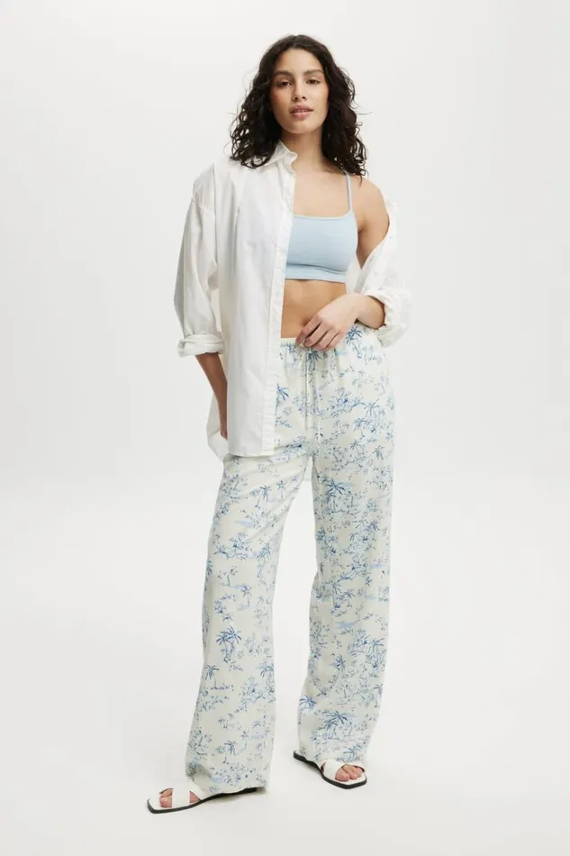 Haven Wide Leg Pant Tropical Toileblue Women Cotton On Pants