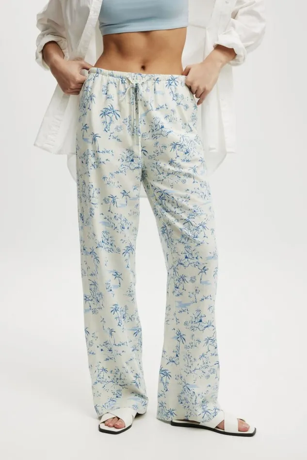 Haven Wide Leg Pant Tropical Toileblue Women Cotton On Pants