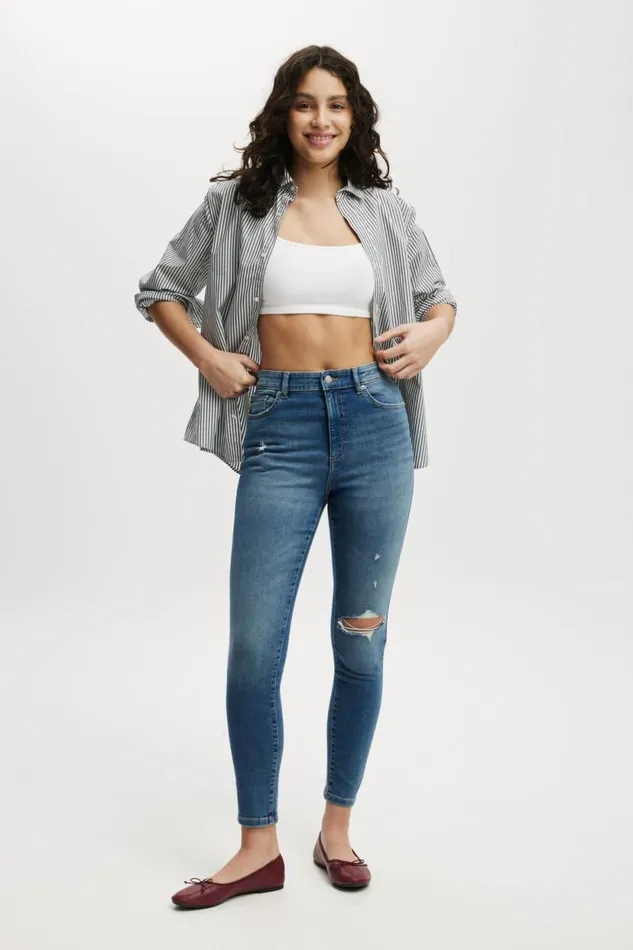 High Rise Skinny Jean Freshwater Blue Rip Women Cotton On Pants