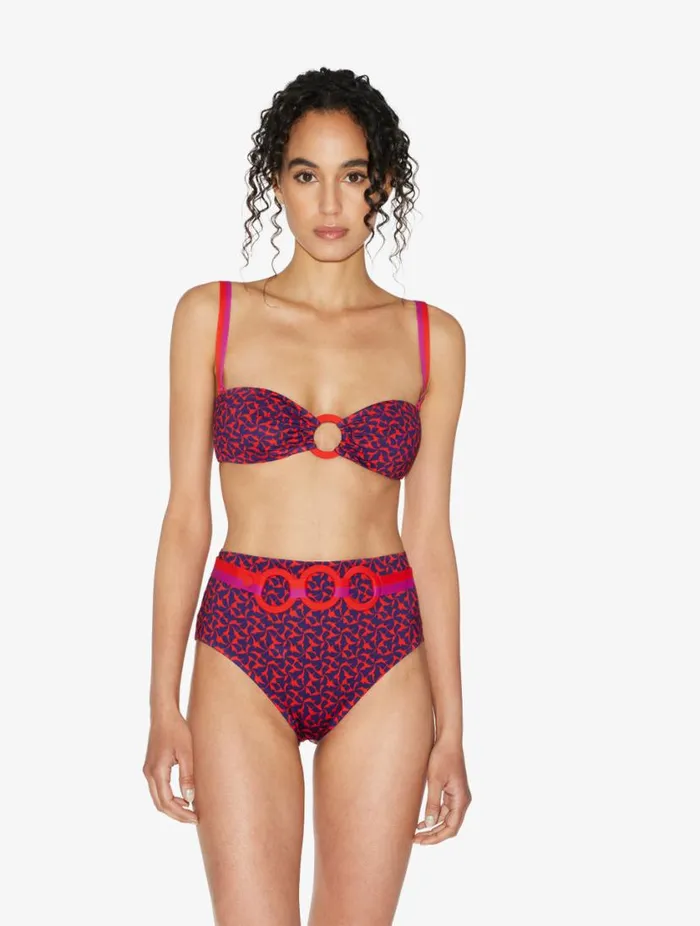 Highwaisted Belted Bikini Briefs In Red And Blue Swim La Perla Bikinis