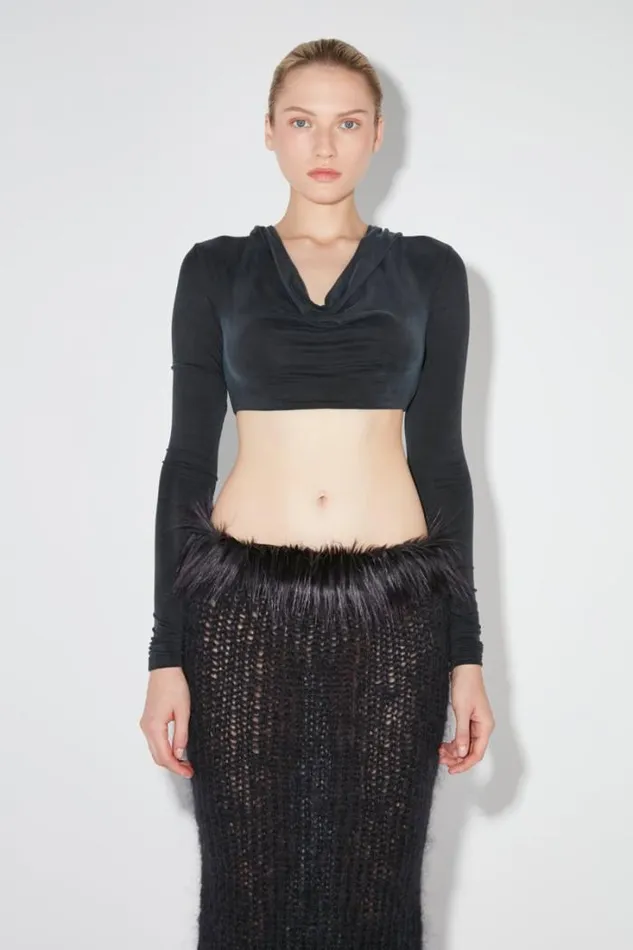 Hooded Cropped Cupro Longsleeve Black Women MISBHV Tops