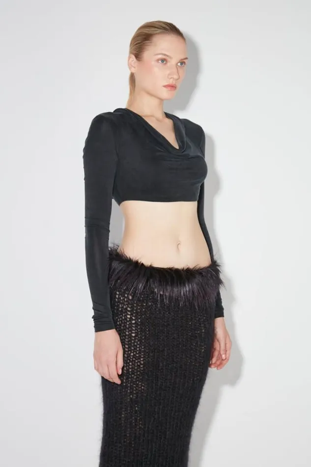 Hooded Cropped Cupro Longsleeve Black Women MISBHV Tops