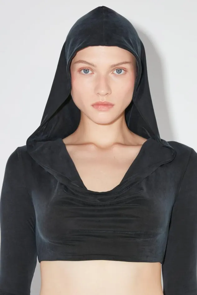 Hooded Cropped Cupro Longsleeve Black Women MISBHV Tops