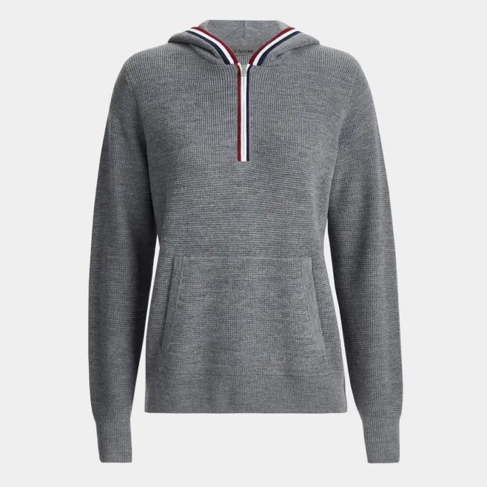 Hoodies and Tees Women GFORE WAFFLE STITCH MERINO WOOL HOODED QUARTER ZIP SWEATER Heather Grey Hoodies and Tees Women GFORE WAFFLE STITCH MERINO WOOL HOODED QUARTER ZIP SWEATER Heather Grey