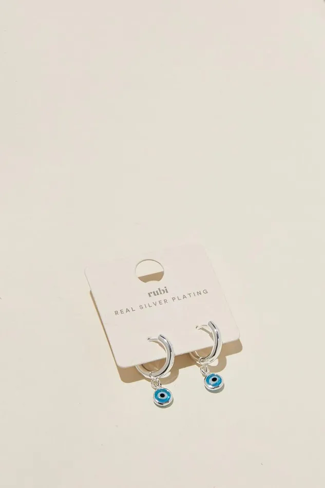 Huggie Hoop Earring Silver Plated Evil Eye Women Cotton On Jewelry