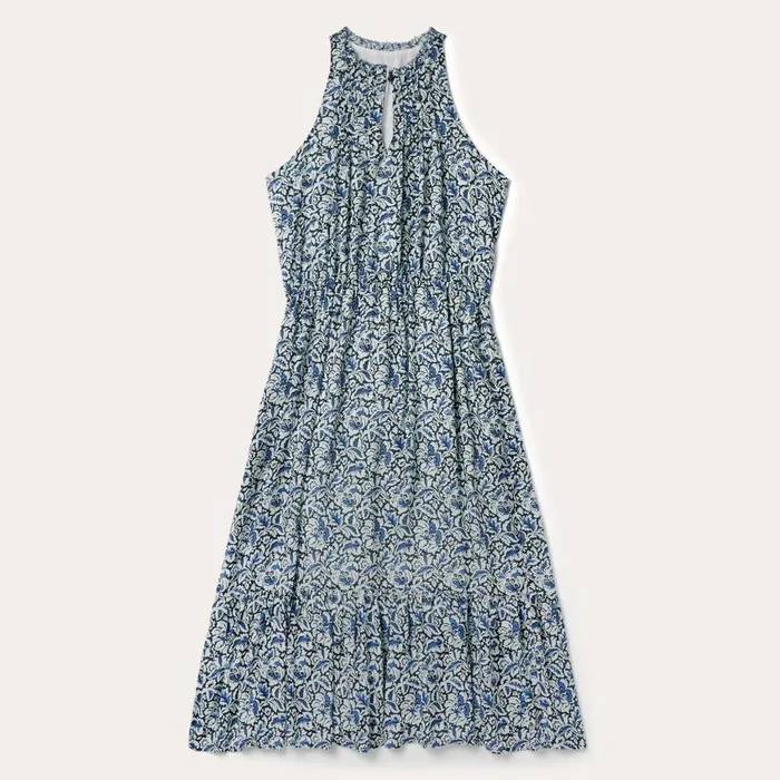 Indigo Tapestry Print Prairie Dress Blue Women Stetson Midi