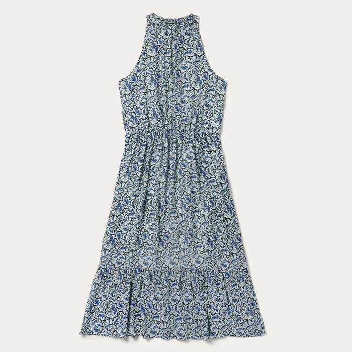 Indigo Tapestry Print Prairie Dress Blue Women Stetson Midi