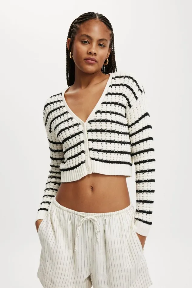 It S A Match Cardigan Ecru Black Stripe Women Cotton On Sweaters and Cardigans