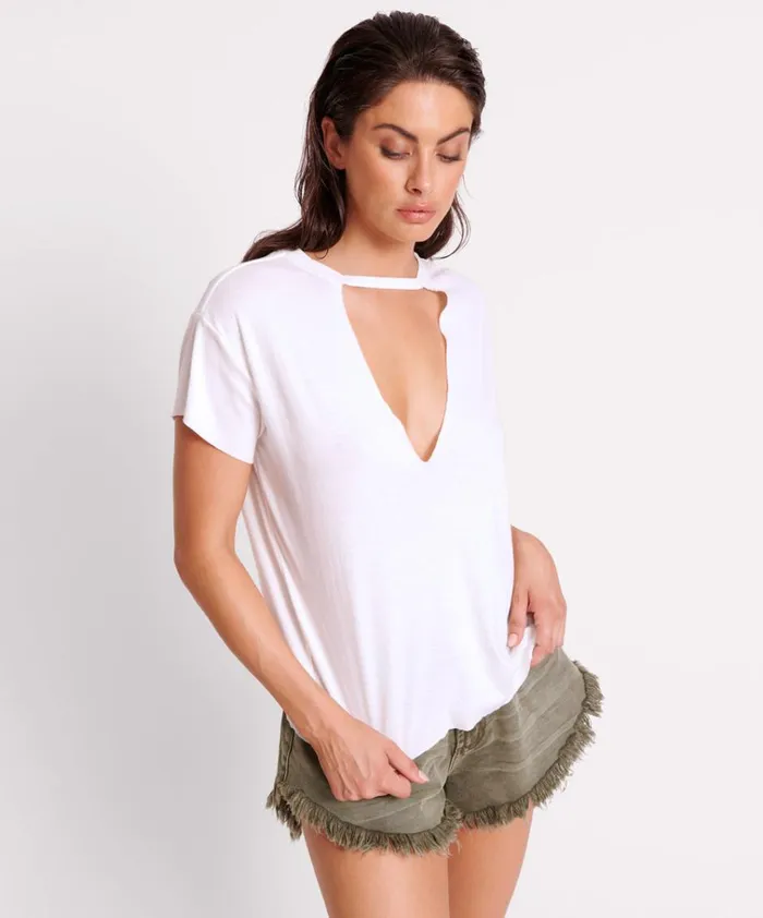 IVORY DEEP V CUT OUT TEE Women One Teaspoon Tees and Tanks