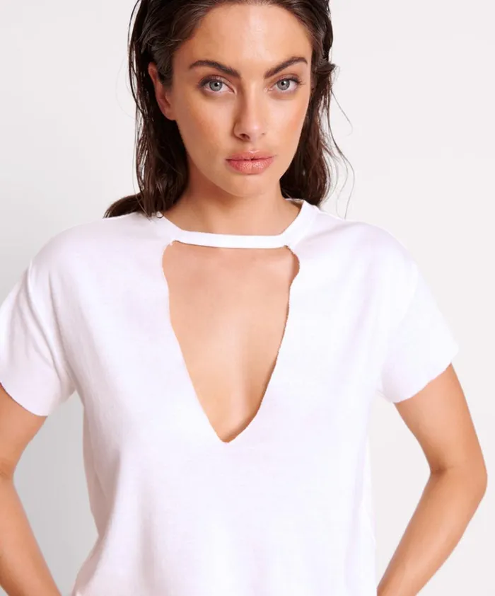 IVORY DEEP V CUT OUT TEE Women One Teaspoon Tees and Tanks