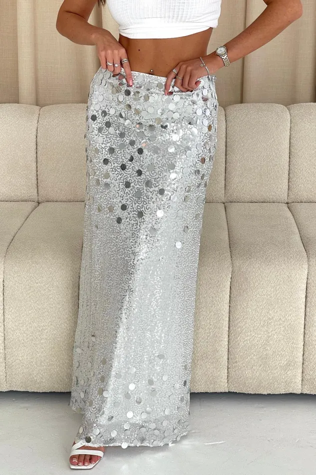 Ivy Sequin Skirt Silver Women Girl In Mind Trousers and Skirts