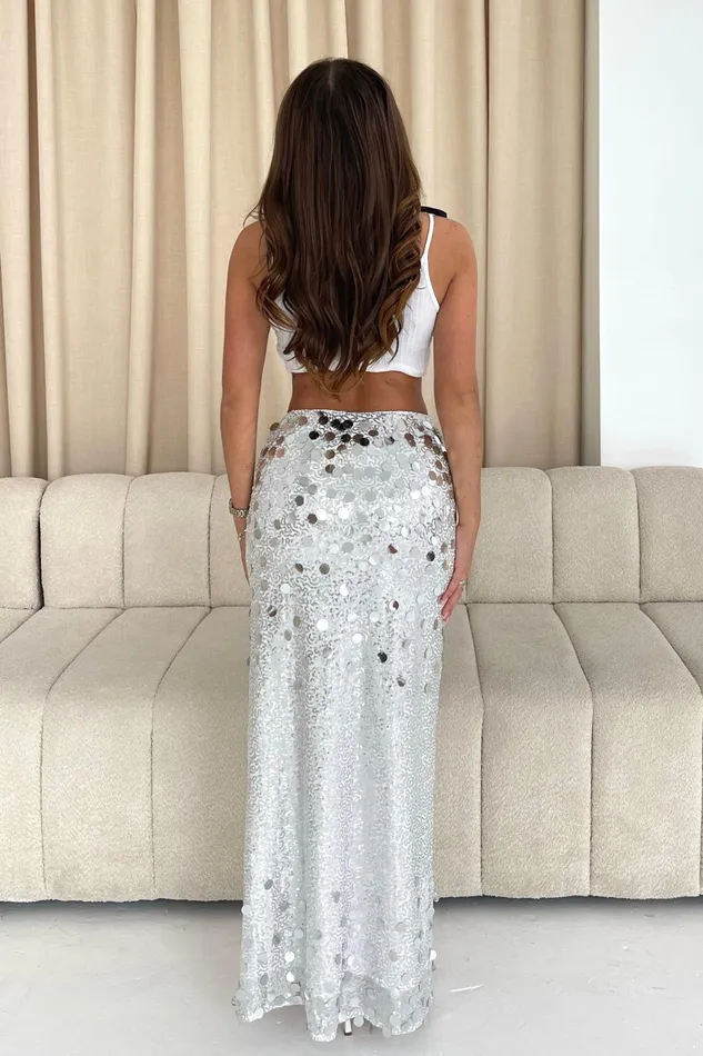 Ivy Sequin Skirt Silver Women Girl In Mind Trousers and Skirts
