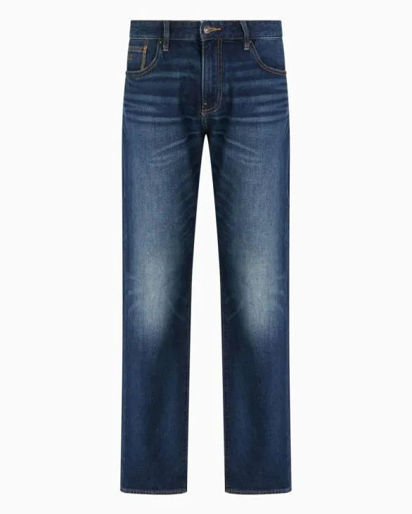 J16 Straight Fit Jeans In Stone Washed Cotton Denim Blue Men Armani Denim
