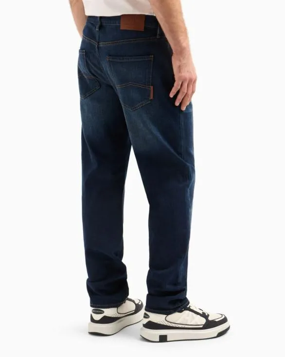 J16 Straight Fit Jeans In Stone Washed Cotton Denim Blue Men Armani Denim J16 Straight Fit Jeans In Stone Washed Cotton Denim Blue Men Armani Denim
