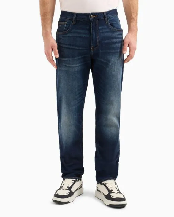 J16 Straight Fit Jeans In Stone Washed Cotton Denim Blue Men Armani Denim J16 Straight Fit Jeans In Stone Washed Cotton Denim Blue Men Armani Denim