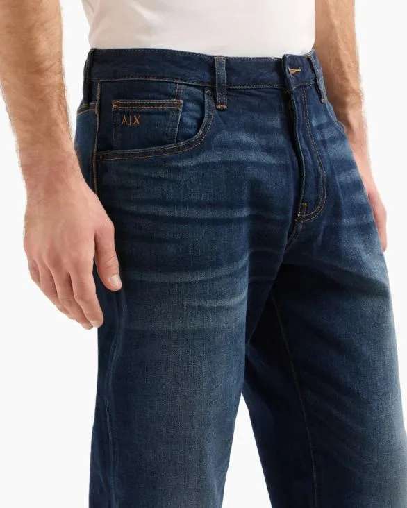 J16 Straight Fit Jeans In Stone Washed Cotton Denim Blue Men Armani Denim J16 Straight Fit Jeans In Stone Washed Cotton Denim Blue Men Armani Denim