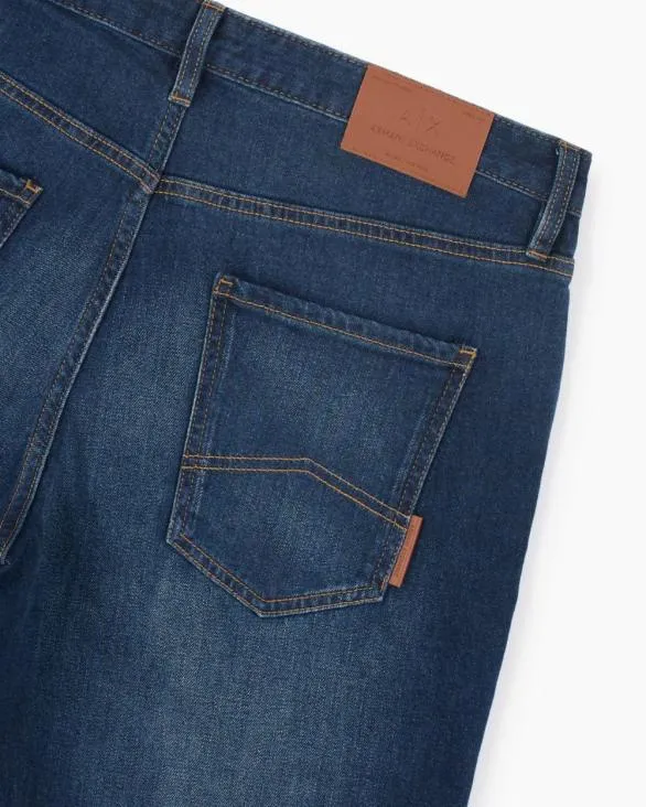 J16 Straight Fit Jeans In Stone Washed Cotton Denim Blue Men Armani Denim J16 Straight Fit Jeans In Stone Washed Cotton Denim Blue Men Armani Denim
