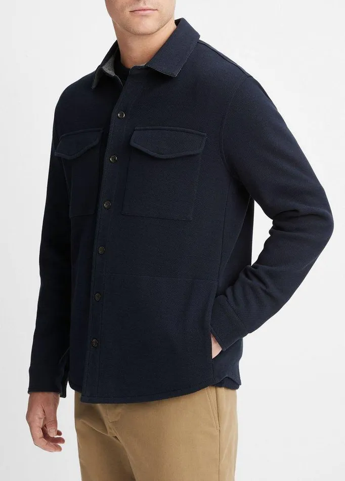 Jackets and Outerwear Men Vince DoubleKnit CottonBlend Piqu Shirt Jacket Coastalmedium Heather Grey Jackets and Outerwear Men Vince DoubleKnit CottonBlend Piqu Shirt Jacket Coastalmedium Heather Grey
