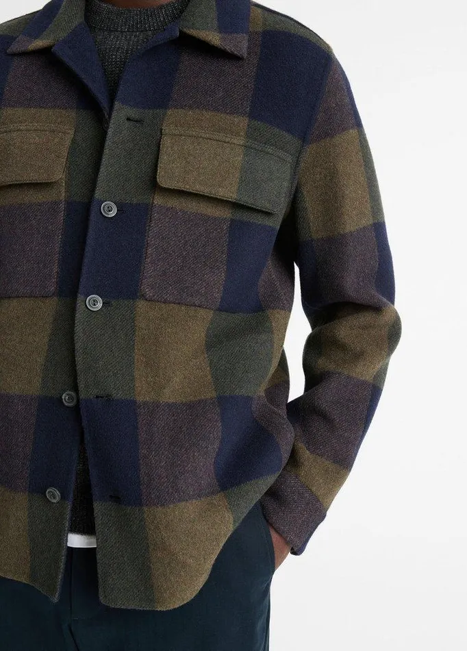Jackets and Outerwear Men Vince Italian Plaid Splittable WoolBlend Shirt Jacket Ultramarinenight Moss