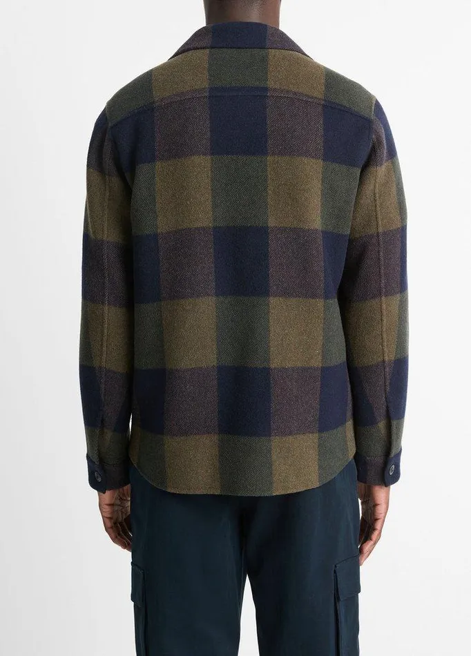Jackets and Outerwear Men Vince Italian Plaid Splittable WoolBlend Shirt Jacket Ultramarinenight Moss