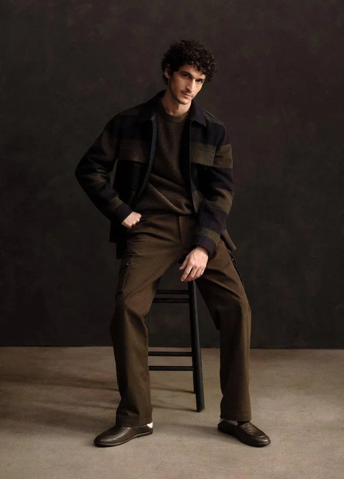 Jackets and Outerwear Men Vince Italian Plaid Splittable WoolBlend Shirt Jacket Ultramarinenight Moss