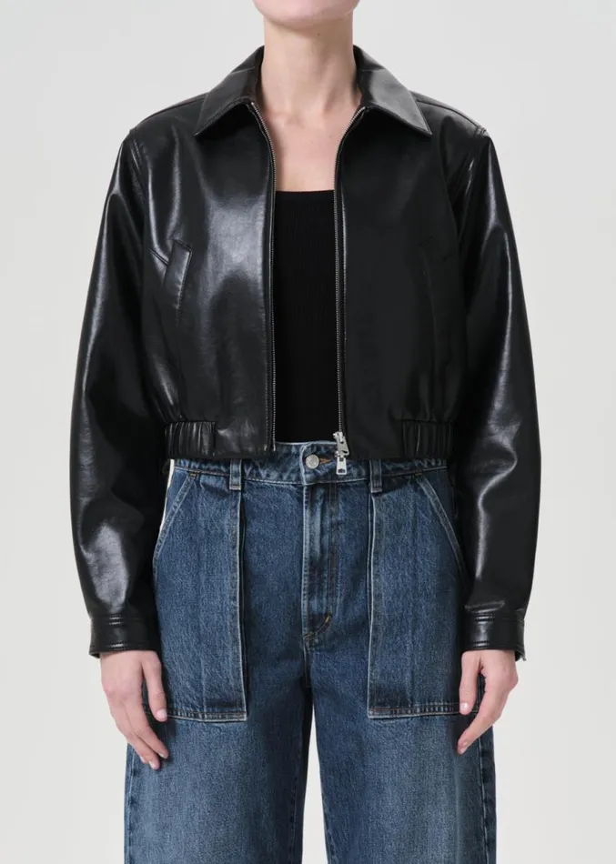 Jackets and Outerwear Women Agolde Shoreditch Ski Club X AGOLDE Essie Recycled Leather Cropped Jacket In Jackets and Outerwear Women Agolde Shoreditch Ski Club X AGOLDE Essie Recycled Leather Cropped Jacket In