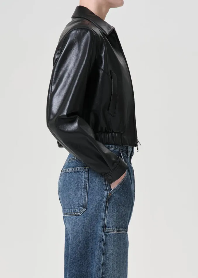 Jackets and Outerwear Women Agolde Shoreditch Ski Club X AGOLDE Essie Recycled Leather Cropped Jacket In