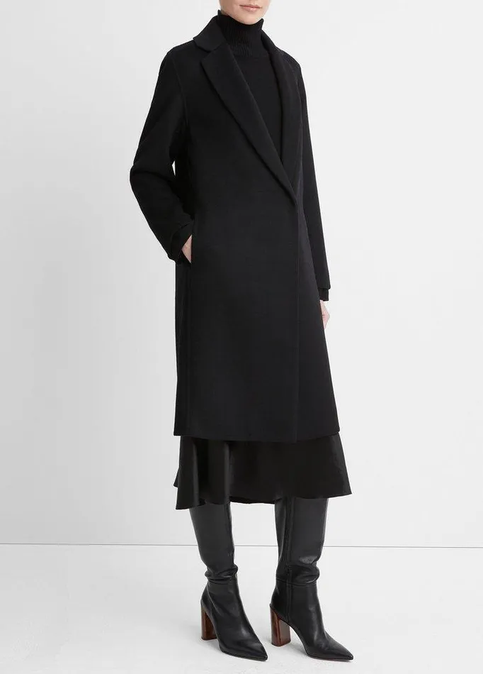 Jackets and Outerwear Women Vince Classic WoolBlend Straight Coat Black Jackets and Outerwear Women Vince Classic WoolBlend Straight Coat Black