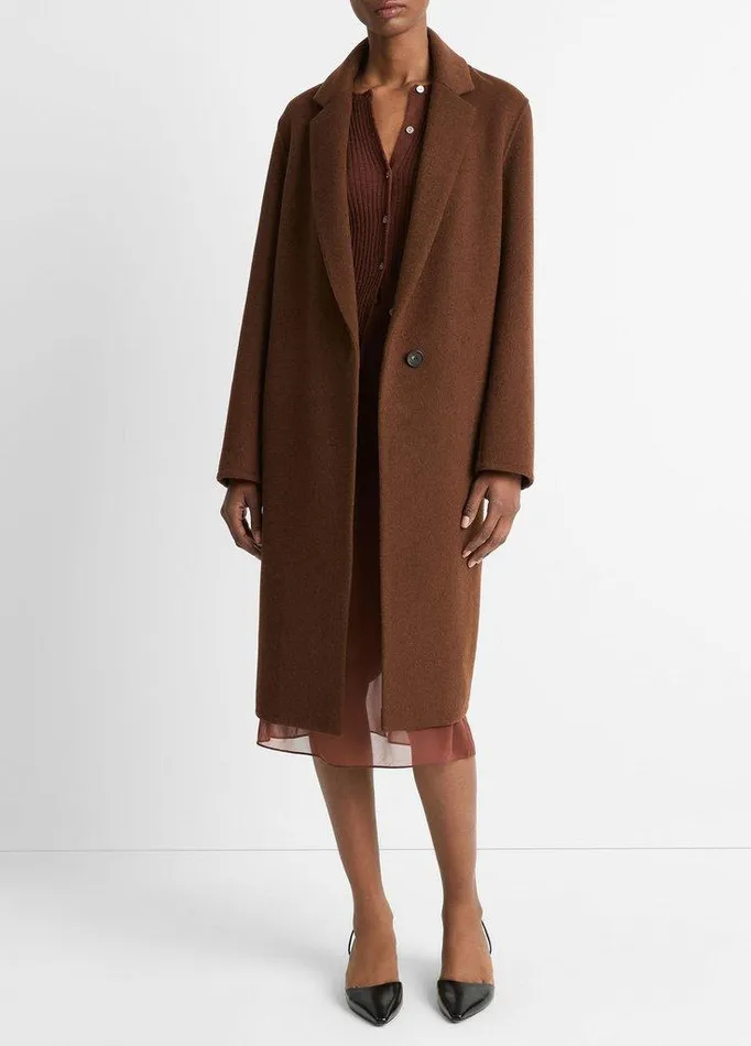 Jackets and Outerwear Women Vince Classic WoolBlend Straight Coat Deep Oak