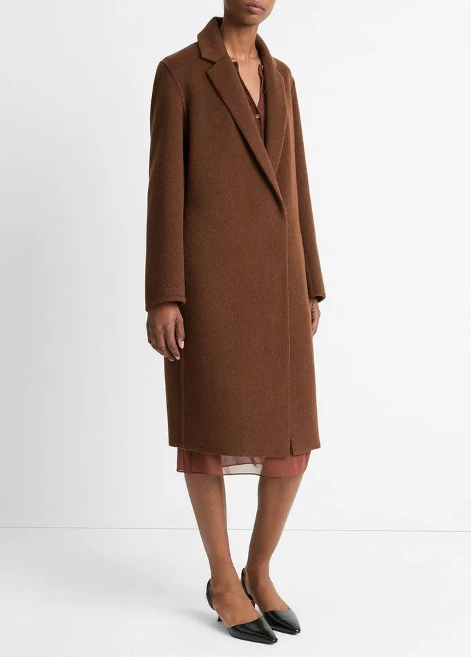 Jackets and Outerwear Women Vince Classic WoolBlend Straight Coat Deep Oak Jackets and Outerwear Women Vince Classic WoolBlend Straight Coat Deep Oak