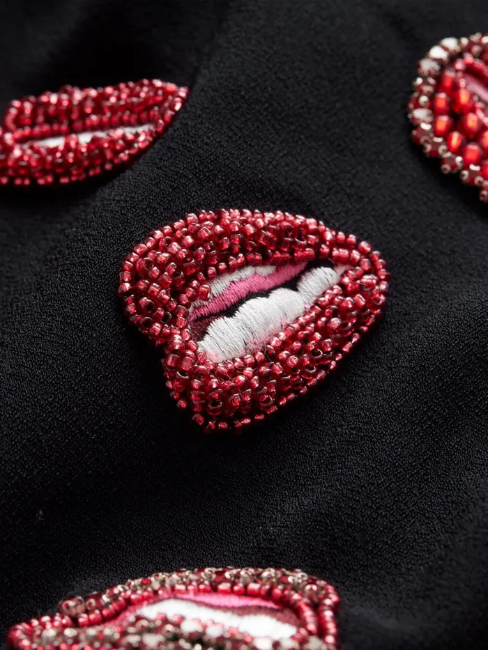 Jackets Coats Women Alice Olivia AO X TOM WESSELMANN BRET EMBELLISHED LONG BLAZER Lip Sync Black