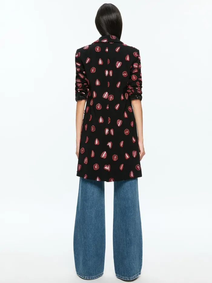 Jackets Coats Women Alice Olivia AO X TOM WESSELMANN BRET EMBELLISHED LONG BLAZER Lip Sync Black