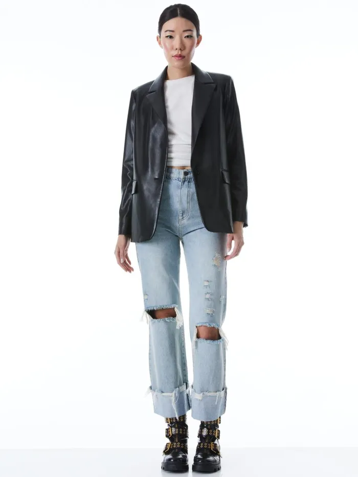 Jackets Coats Women Alice Olivia DENNY VEGAN LEATHER NOTCH COLLAR BLAZER Black