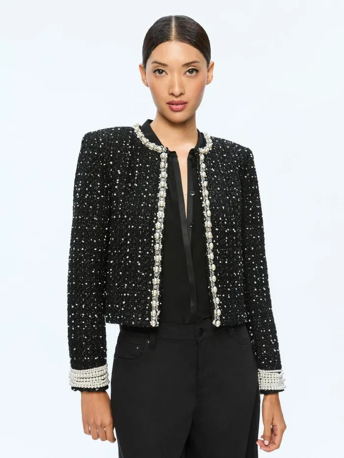 Jackets Coats Women Alice Olivia DORIAN EMBELLISHED BOXY JACKET Blackwhite