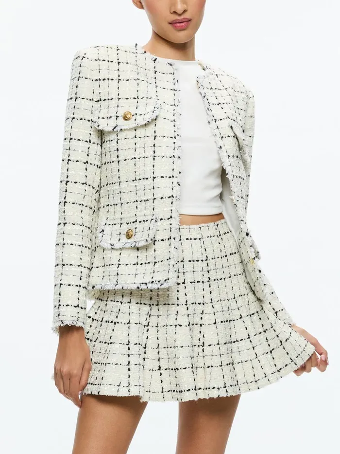 Jackets Coats Women Alice Olivia DUMONT TWEED BOXY JACKET Off Whiteblack